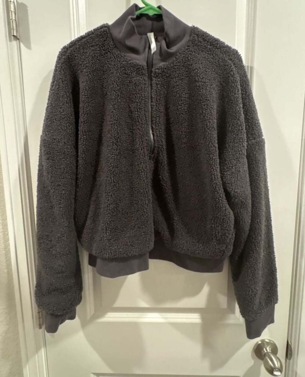 Fabletics Sherpa Polar Fleece Full-Zip Mock Neck Jacket Gray